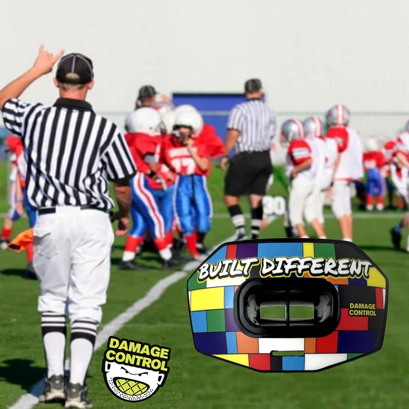 DAMAGE CONTROL Youth Football Mouth Guard – Breathable No Boil Mouthpiece, Protects Lips & Teeth, Works with Braces, Includes Helmet Strap – Sports Gear & Accessories (Built Different) - Image 5